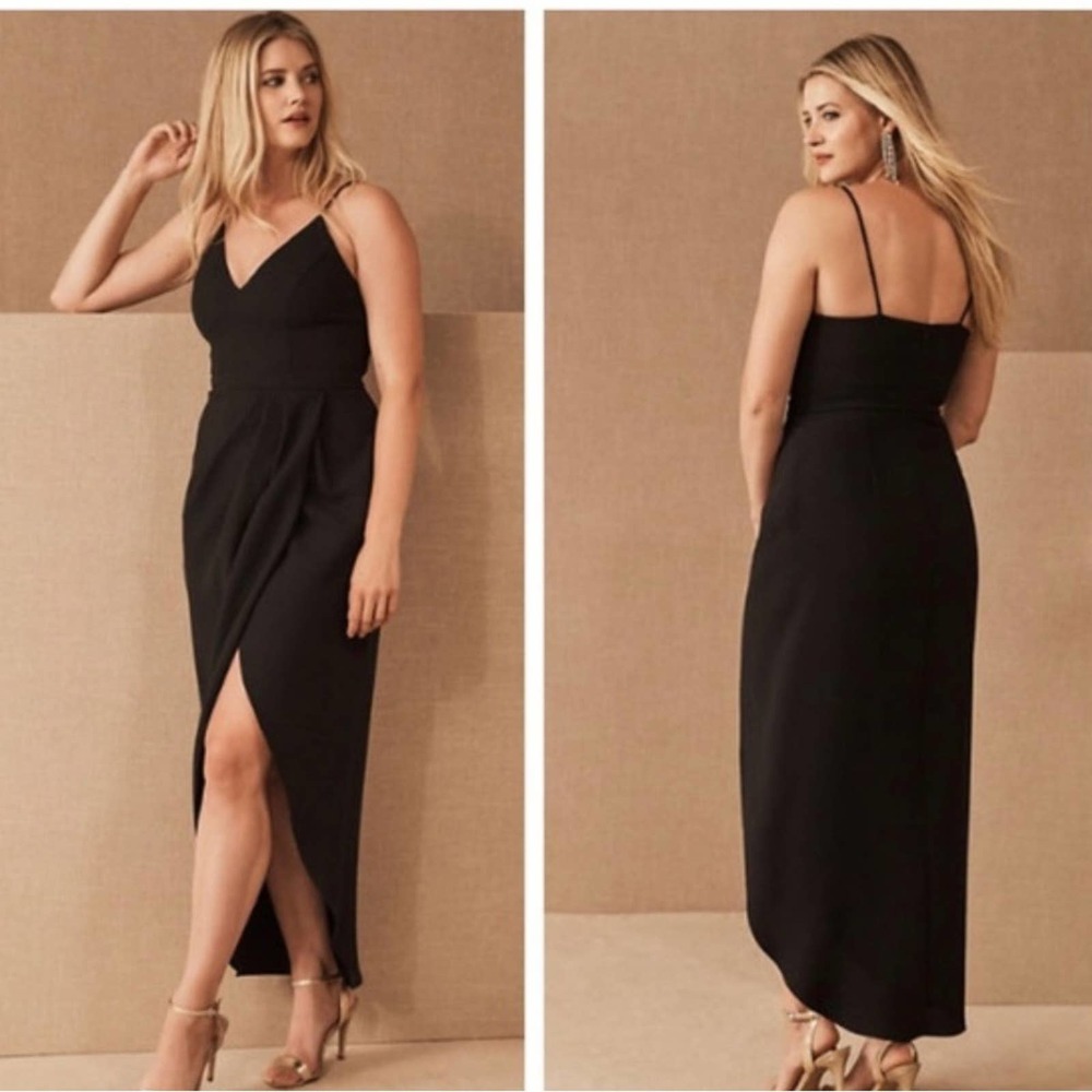 BHLDN Caron Crepe Dress Size 10 Black Crepe V-neck Tulip Sleeveless Dress - Picture 1 of 9